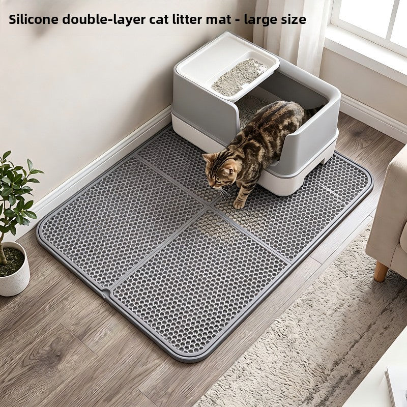 Foldable Silicone Cat Litter Mat — Double Layer, Gray, Large