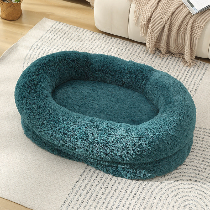 Washable Oval Donut Pet Bed in Cyan Blue