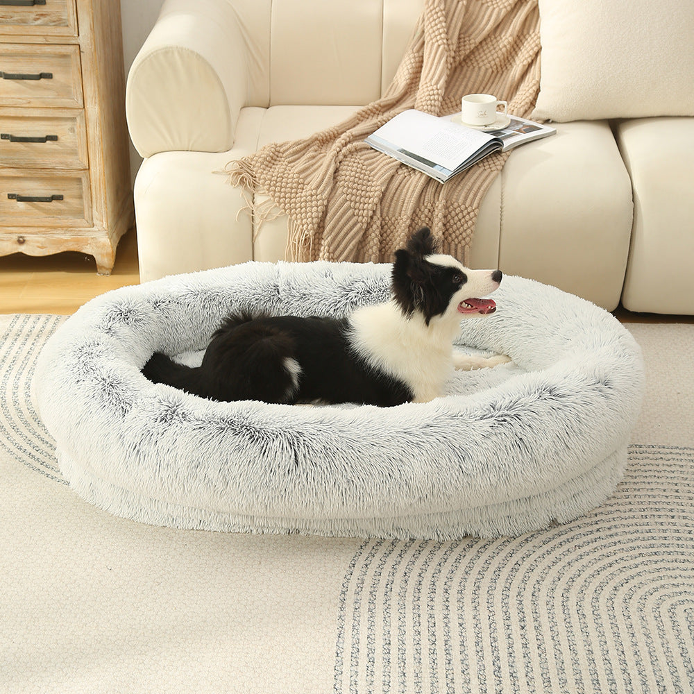 Washable Oval Donut Pet Bed in Gradient Gray