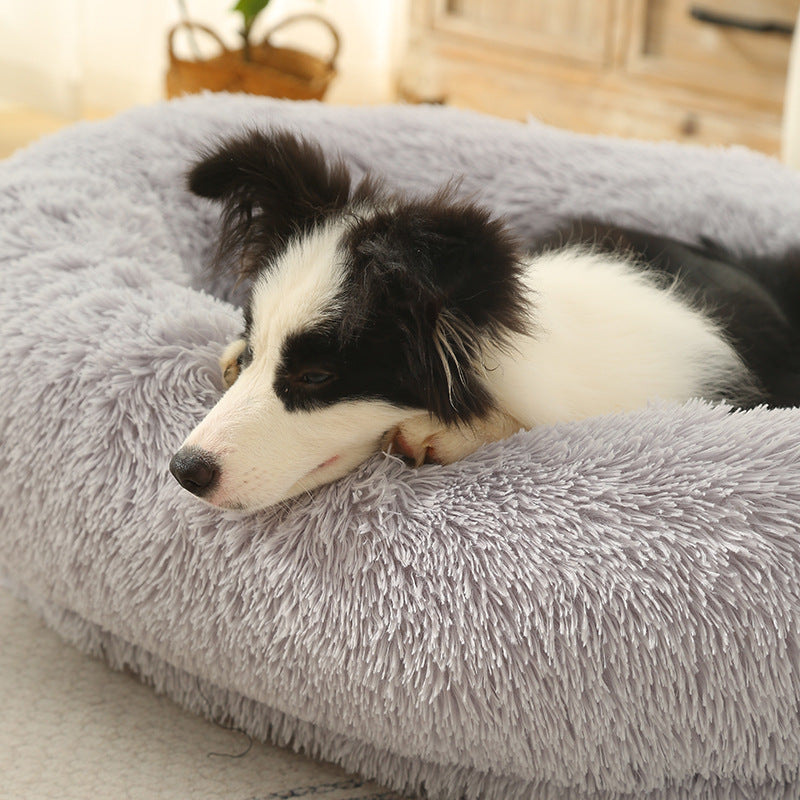 Washable Oval Donut Pet Bed in Light Gray