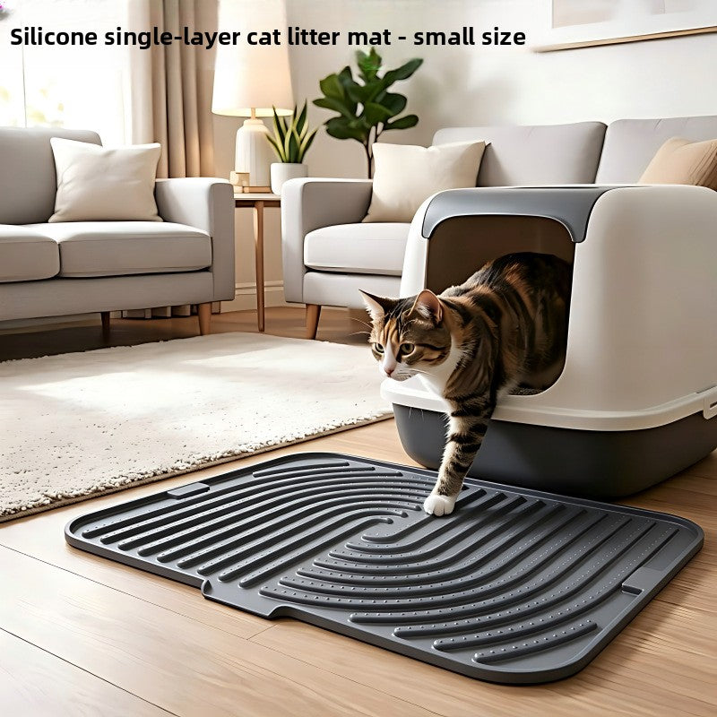 Foldable Silicone Cat Litter Mat — Single Layer, Gray, Small