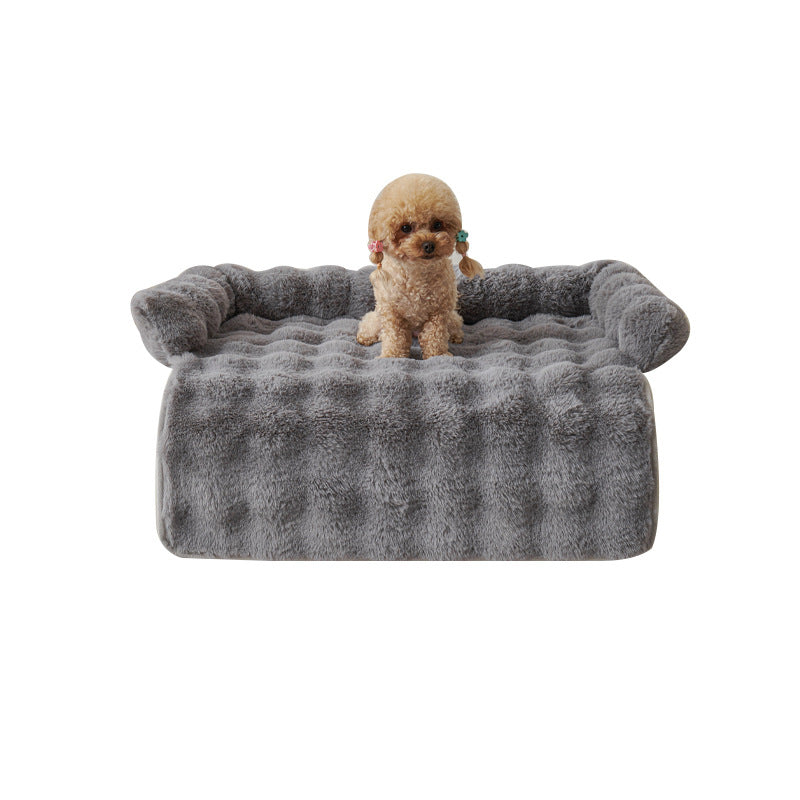 Plush Couch Pet Bed with Bolster shown on a plain background