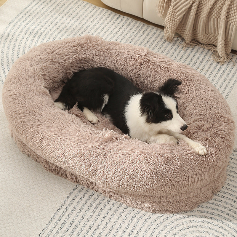 Washable Oval Donut Pet Bed in Beige Brown