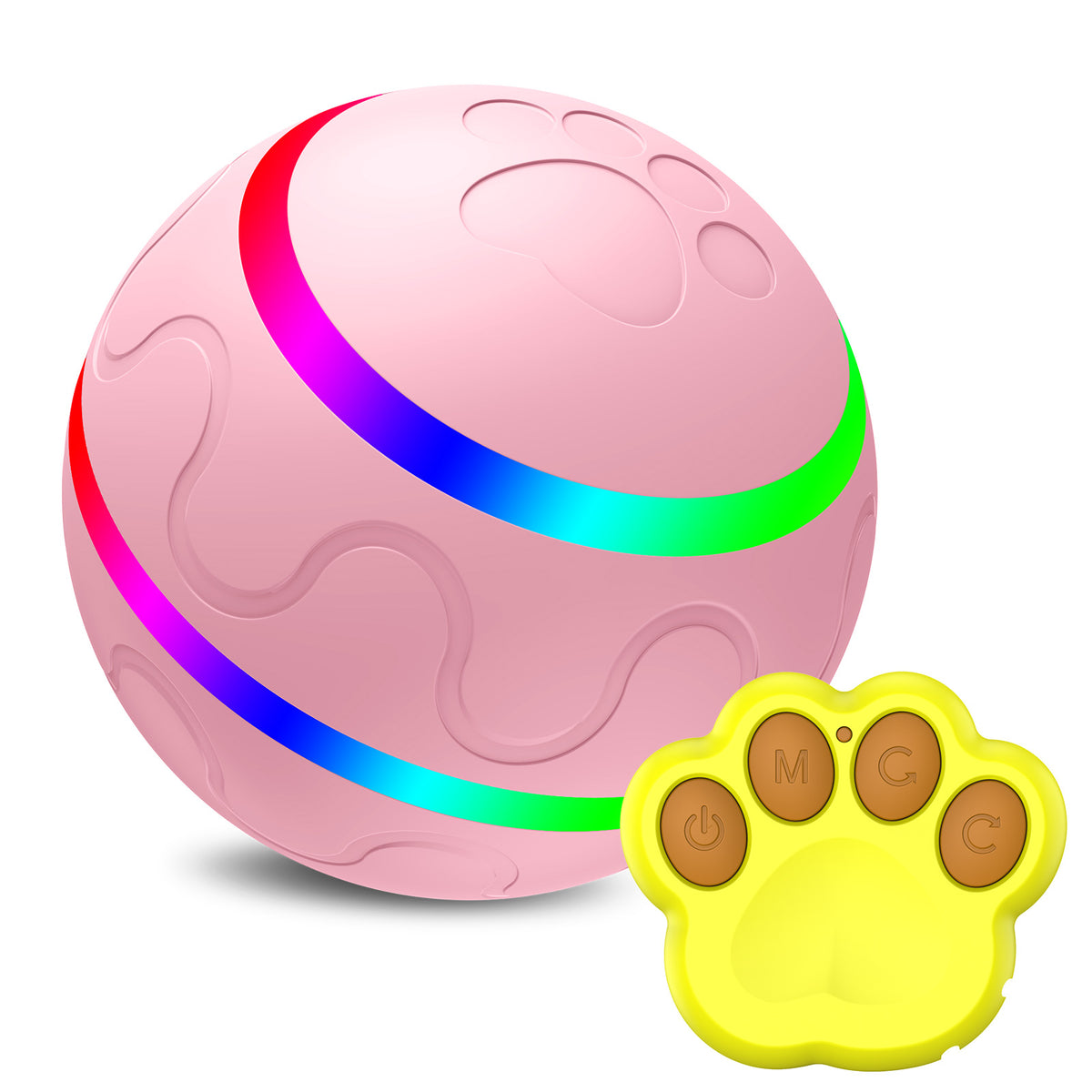 Self-Rolling Interactive Pet Ball with LED Light — Pink, with Remote