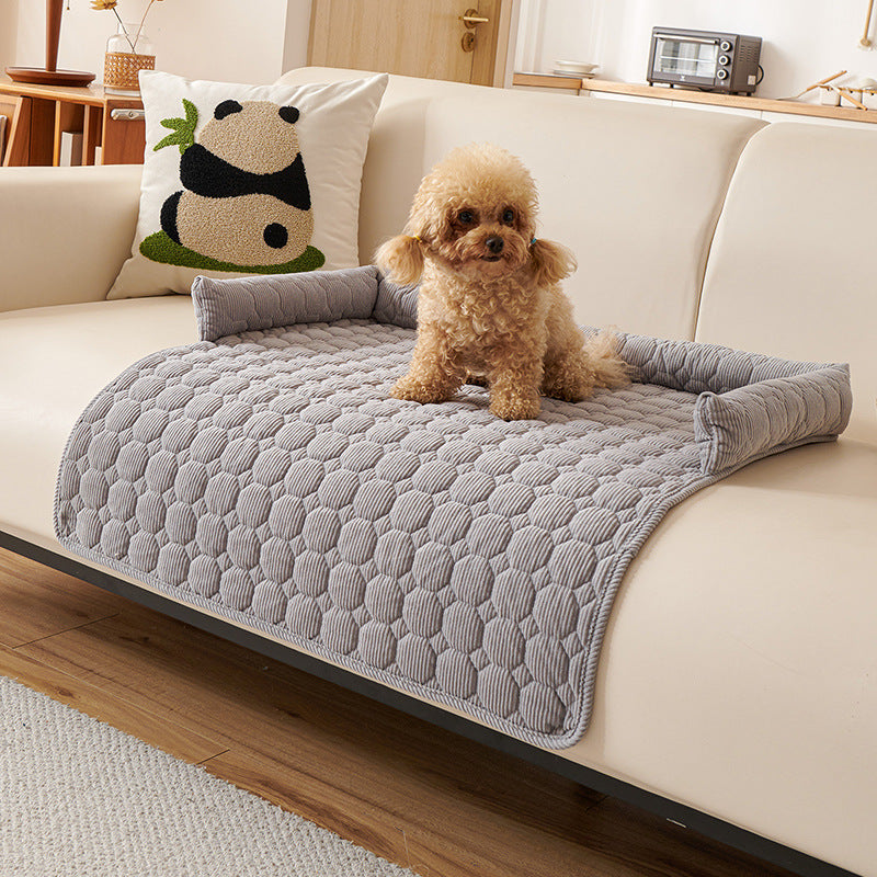 Plush Couch Pet Bed with Bolster — Quilted Plush, Light Gray