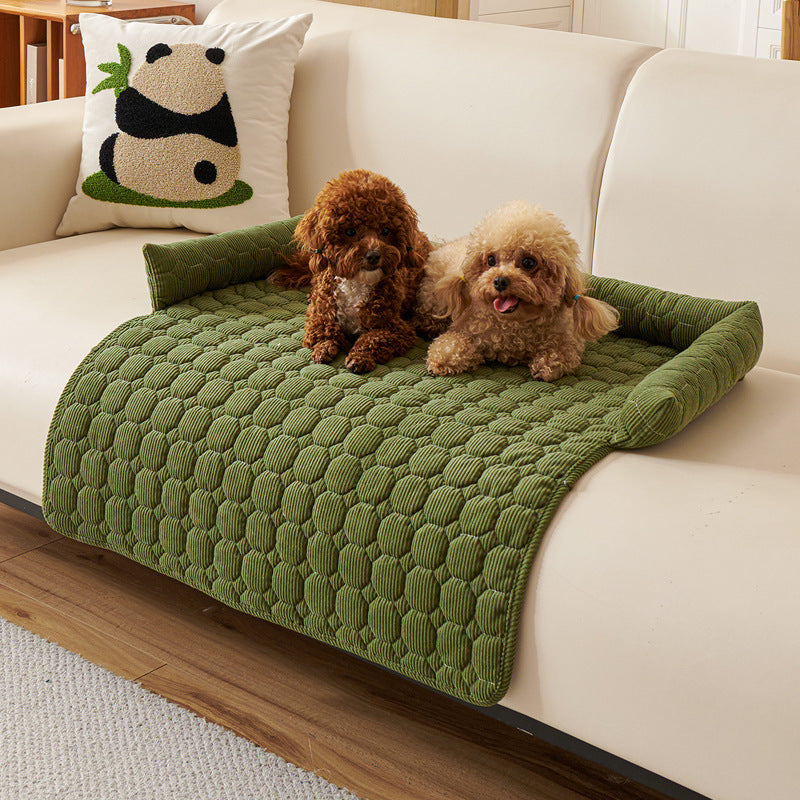 Plush Couch Pet Bed with Bolster — Quilted Plush, Green