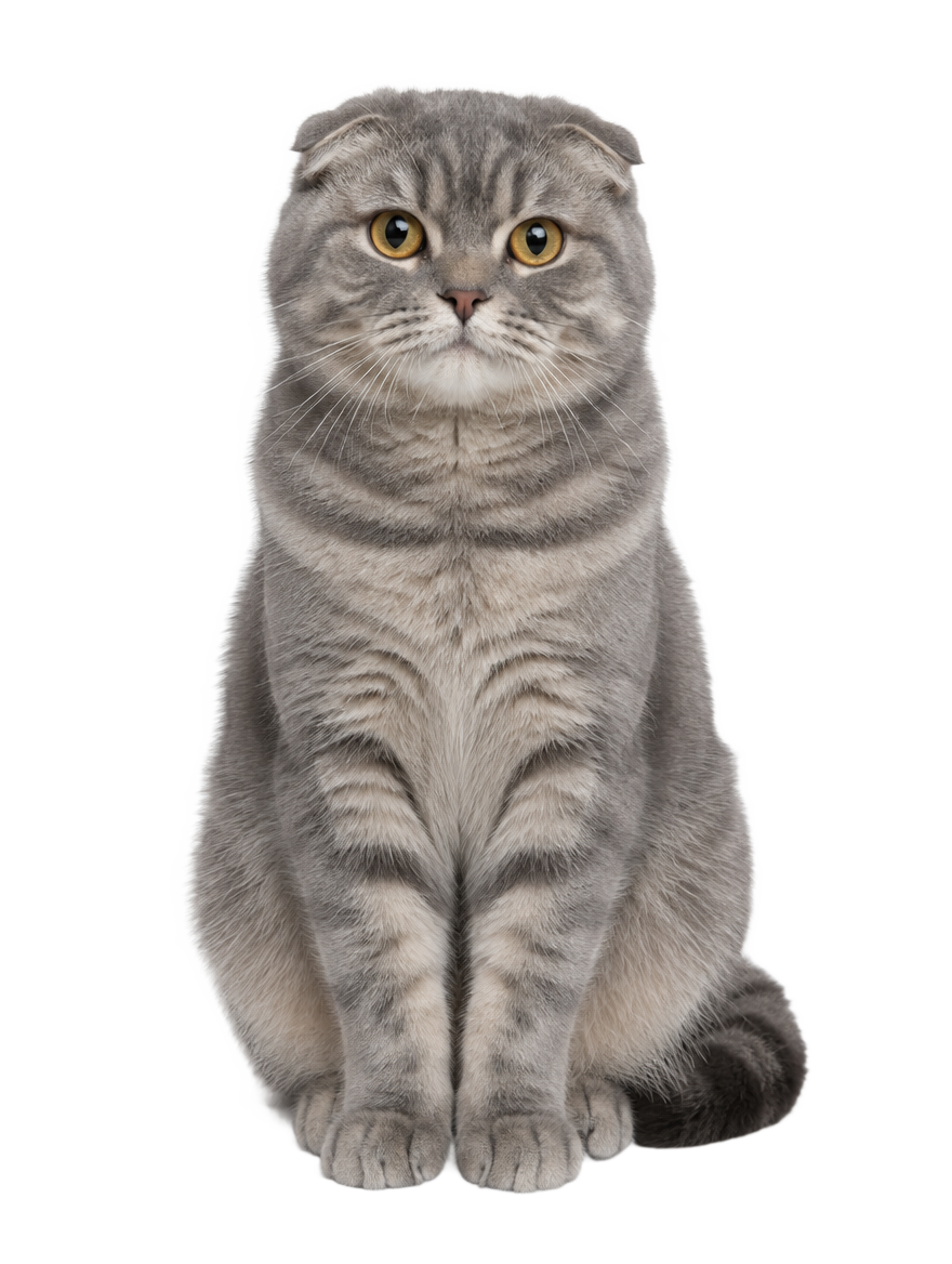 Scottish Fold cat sitting, cut out on a transparent background