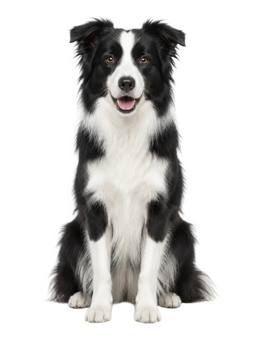 Border Collie sitting, cut out on a transparent background