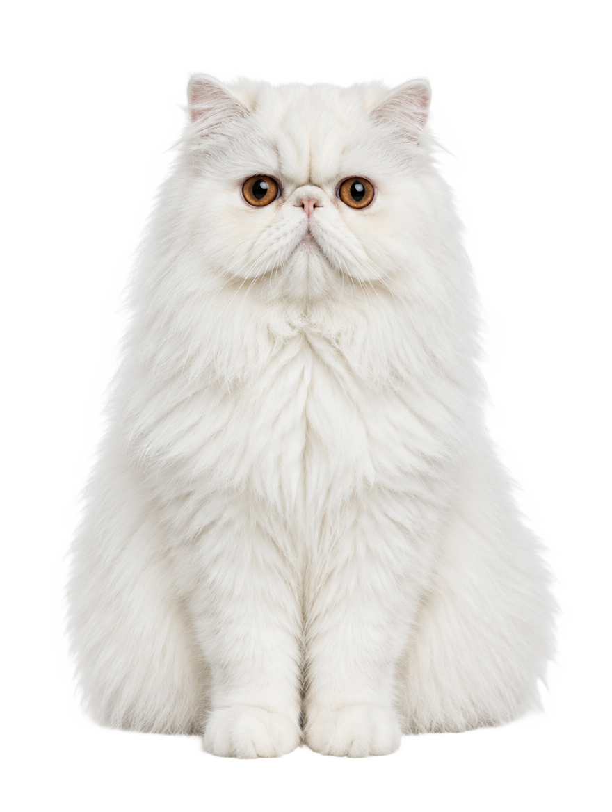 White Persian cat sitting, cut out on a transparent background