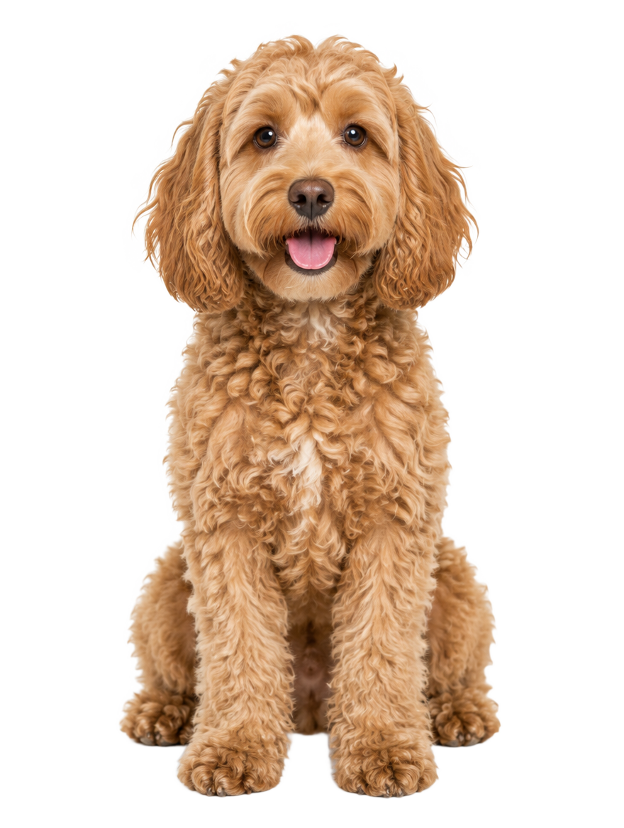 Apricot Cockapoo sitting, cut out on a transparent background