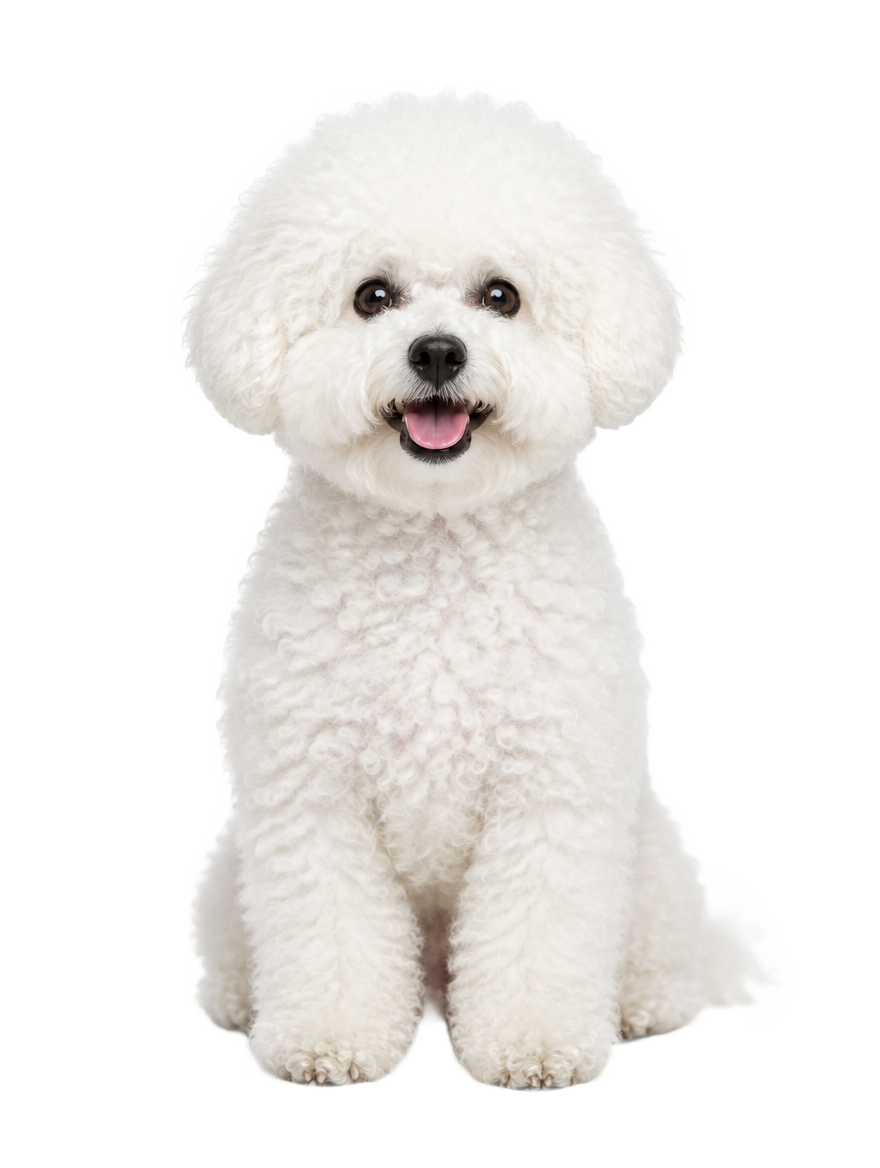 A Bichon Frise standing, cut out on a transparent background