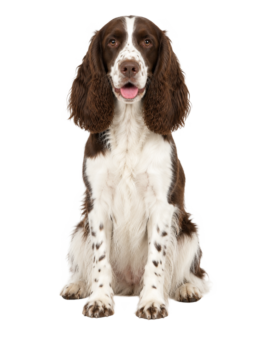 A Springer Spaniel standing, cut out on a transparent background