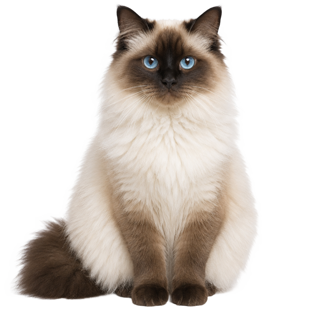 A Ragdoll cat sitting, cut out on a transparent background