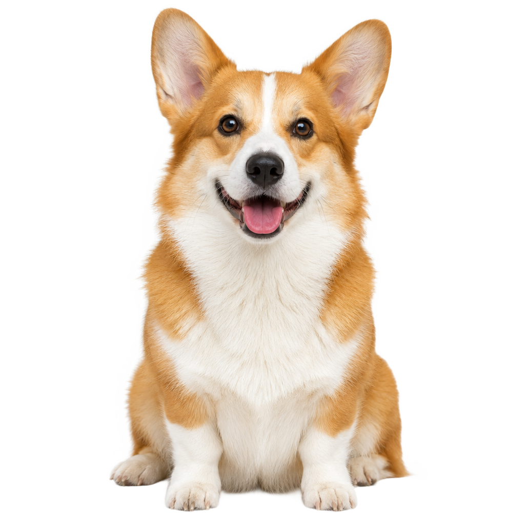 A Pembroke Welsh Corgi sitting, cut out on a transparent background