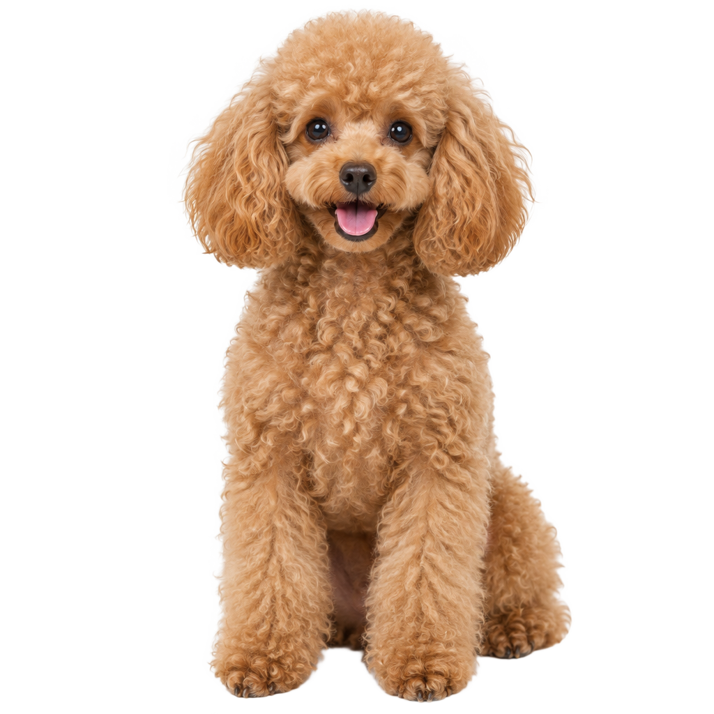 An apricot Toy Poodle sitting, cut out on a transparent background