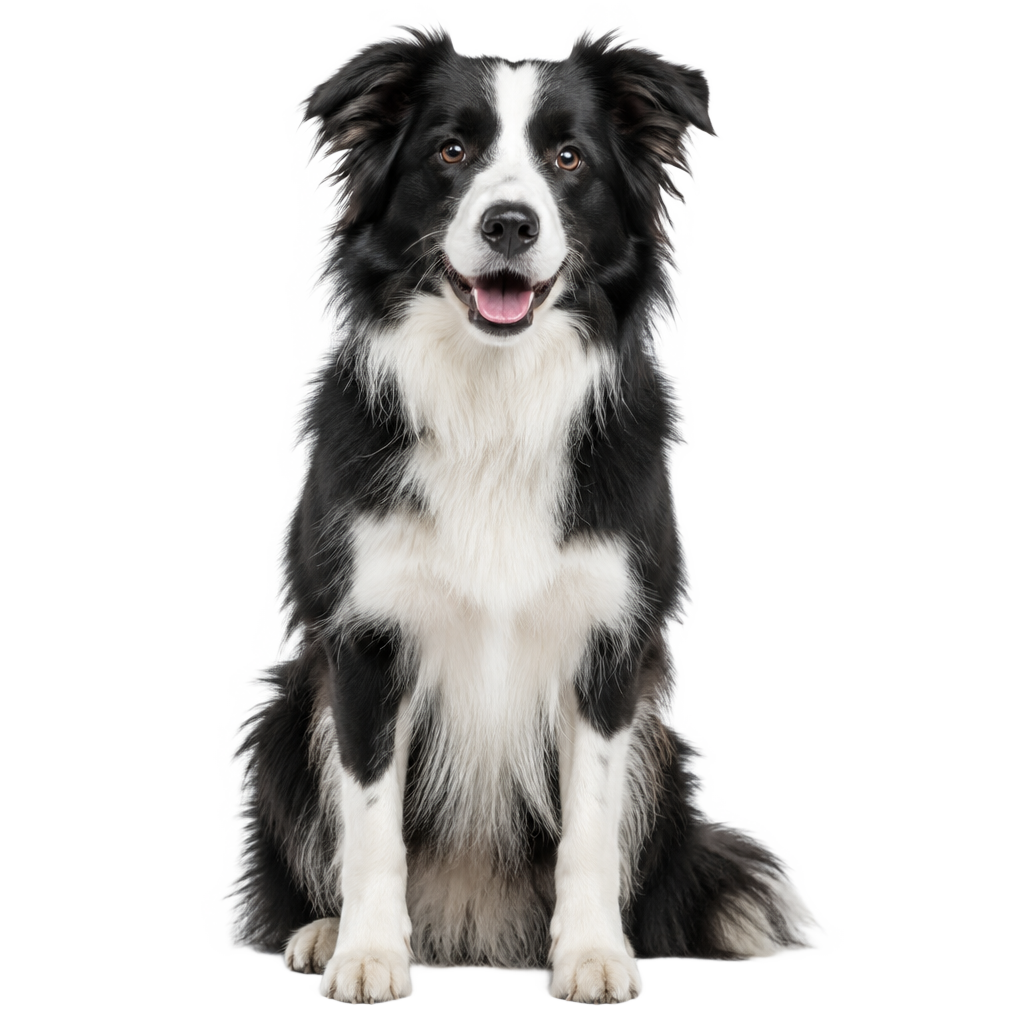 A Border Collie sitting, cut out on a transparent background