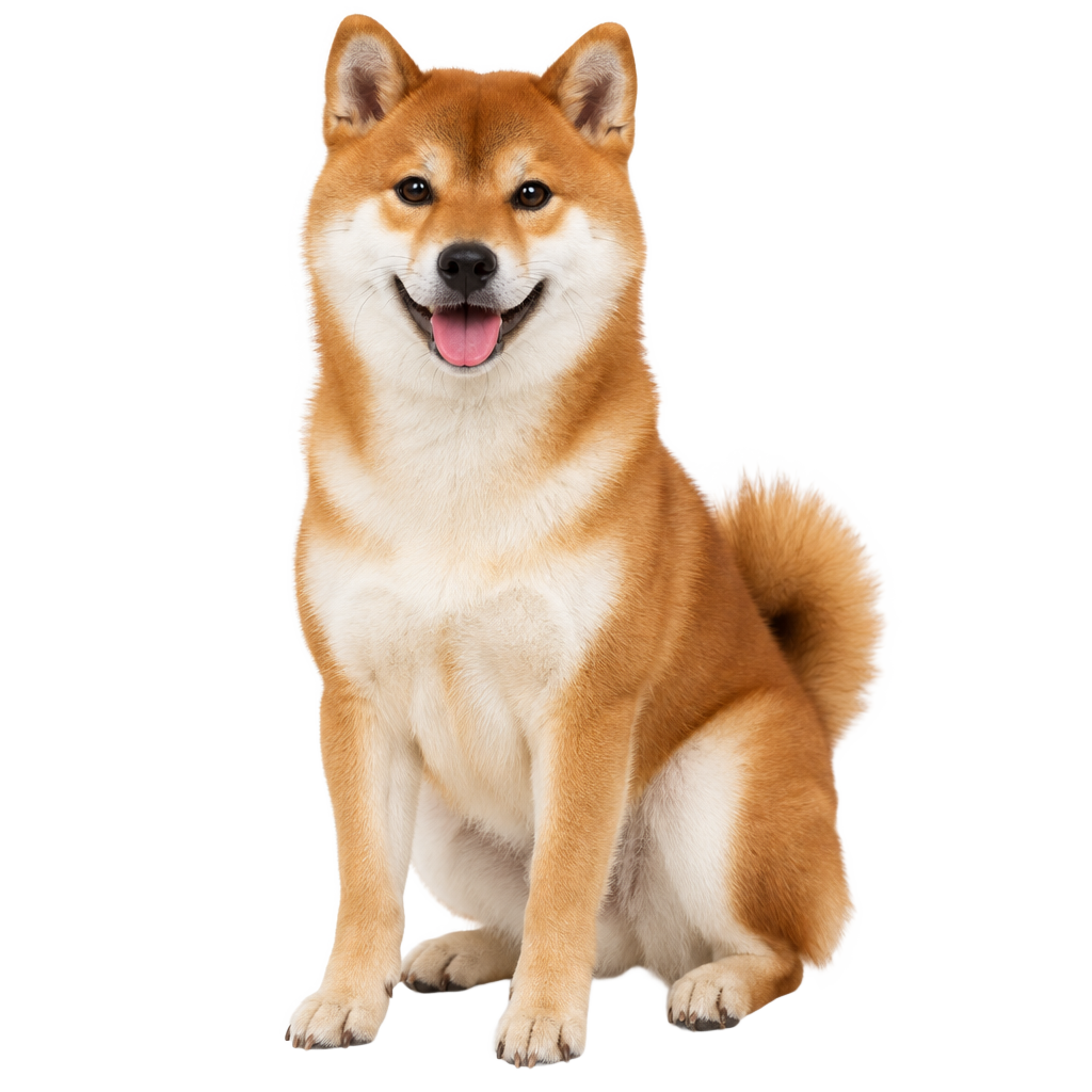 A Shiba Inu sitting, cut out on a transparent background