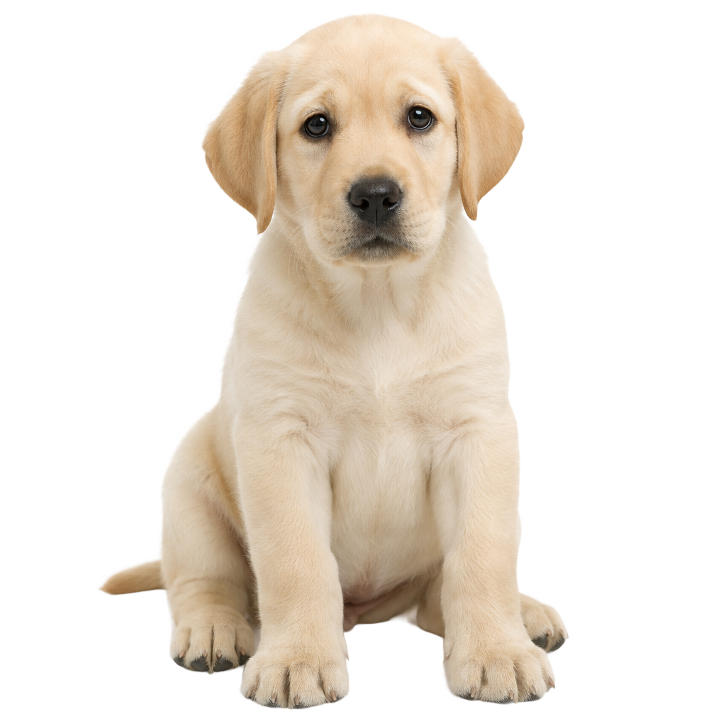 A Labrador puppy sitting, cut out on a transparent background