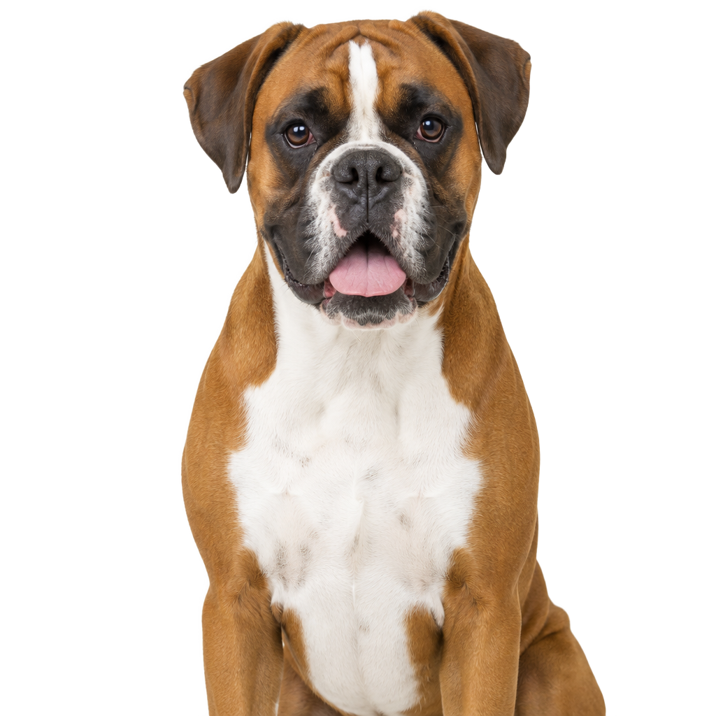 A fawn Boxer sitting, cut out on a transparent background