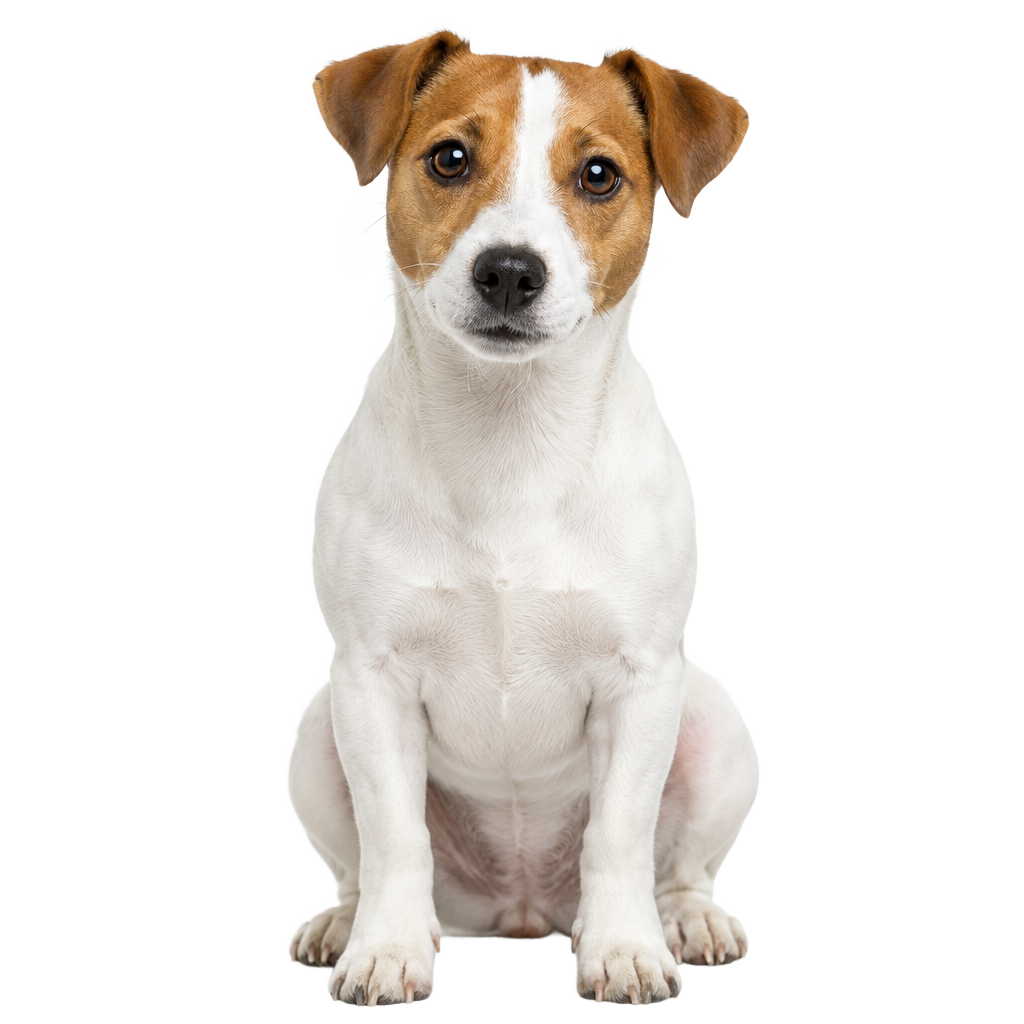 A Jack Russell Terrier sitting, cut out on a transparent background