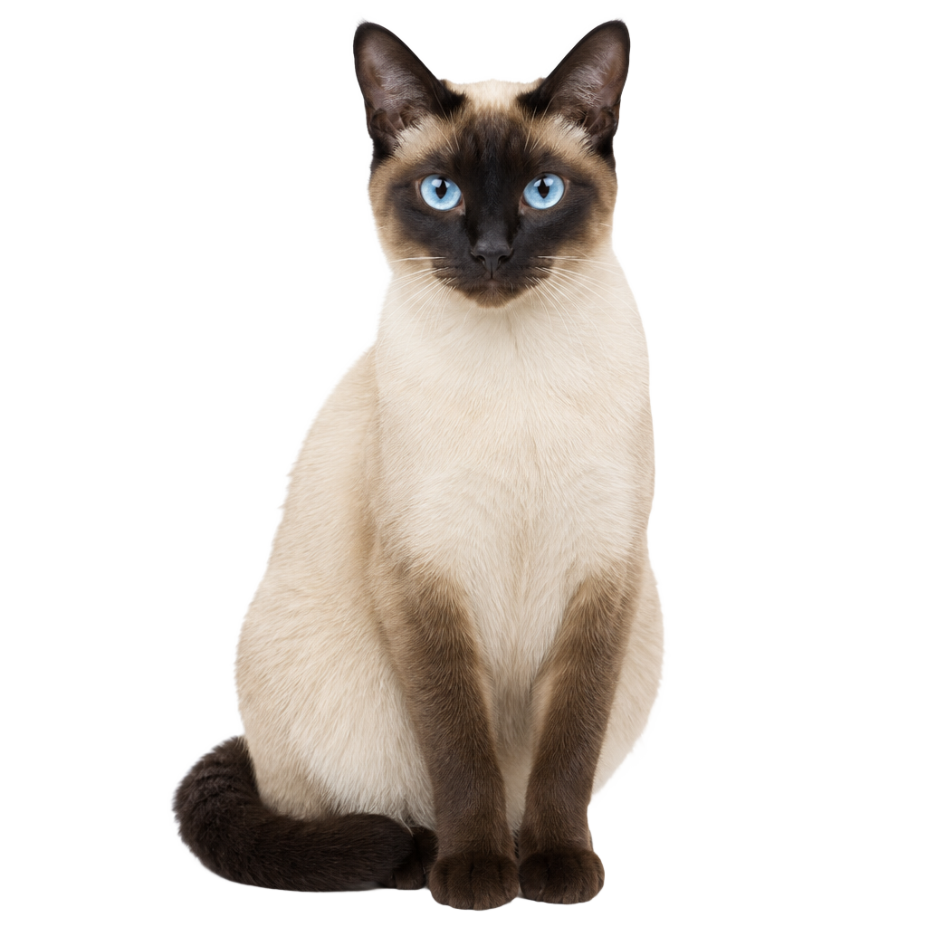 A Siamese cat sitting, cut out on a transparent background