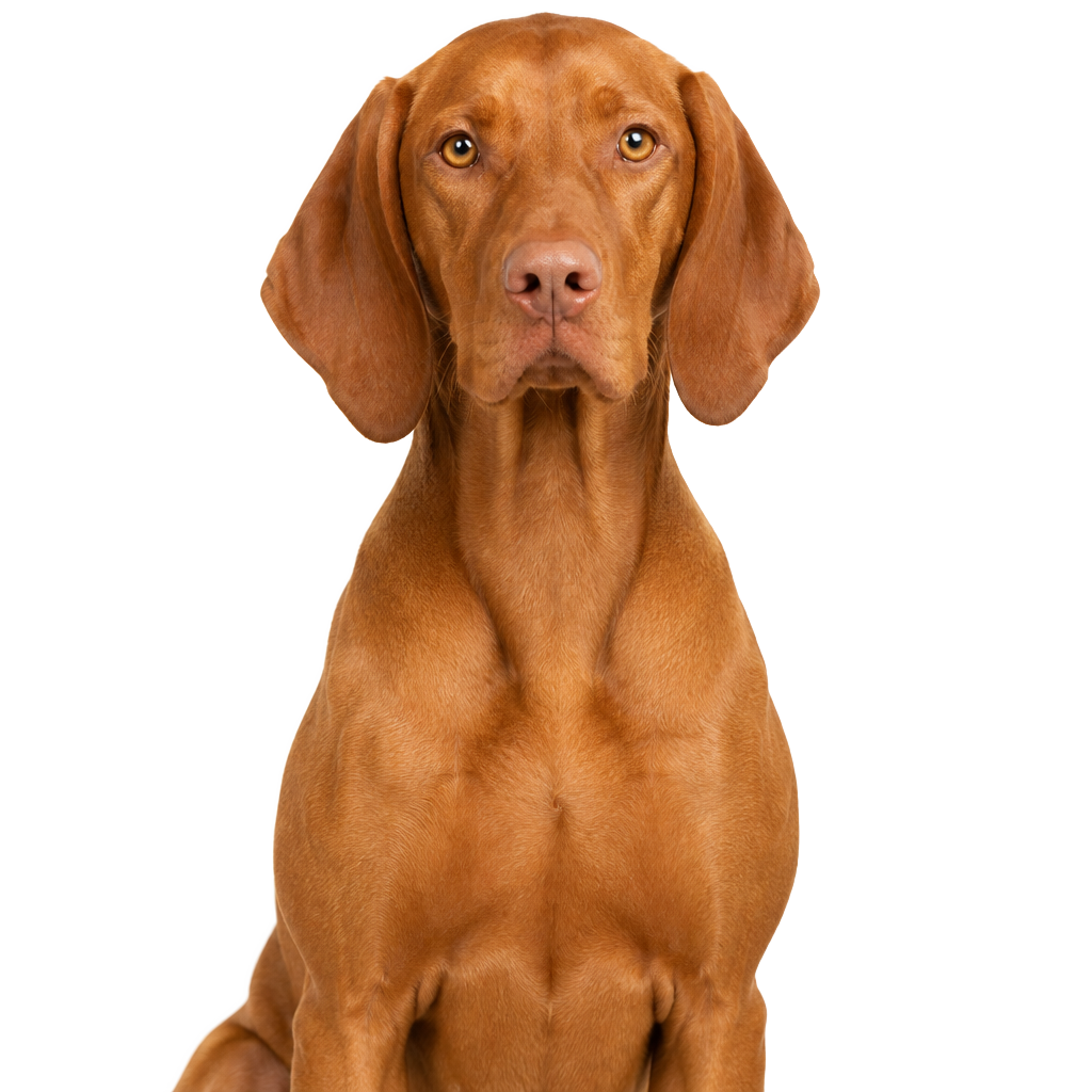 A Vizsla sitting, cut out on a transparent background