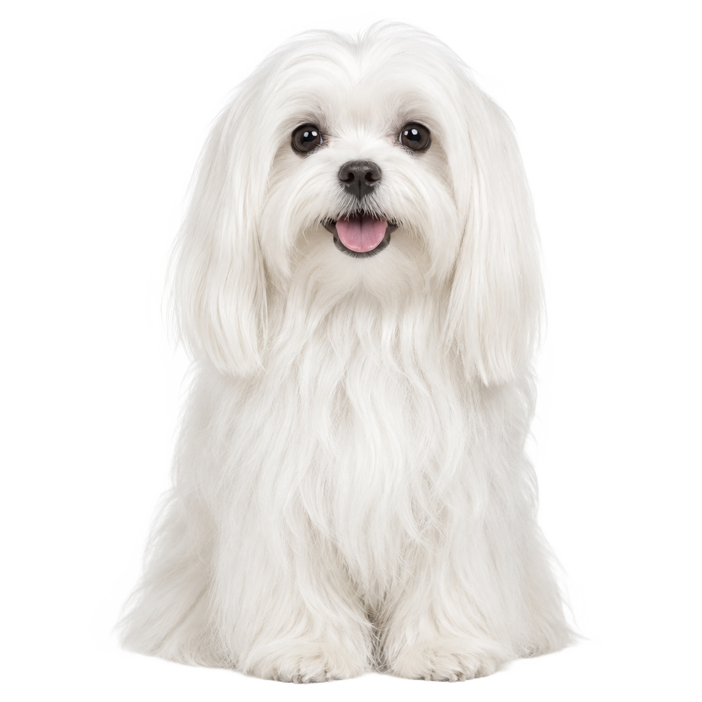 A Maltese sitting, cut out on a transparent background
