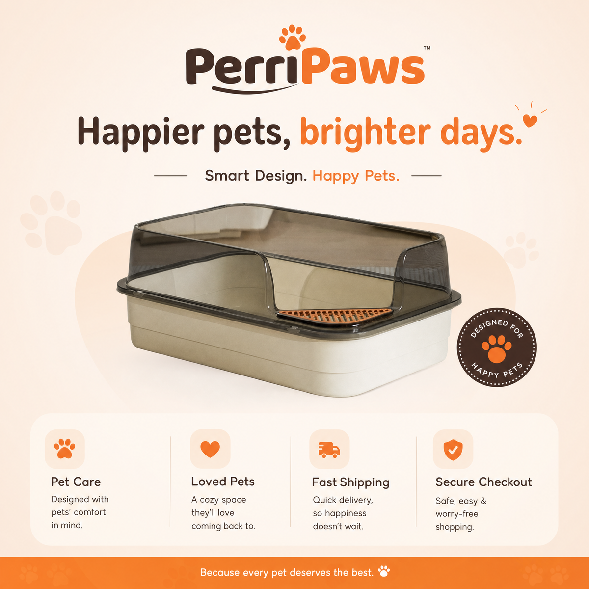 Grey high-sided litter box with a clear hood and a scoop
