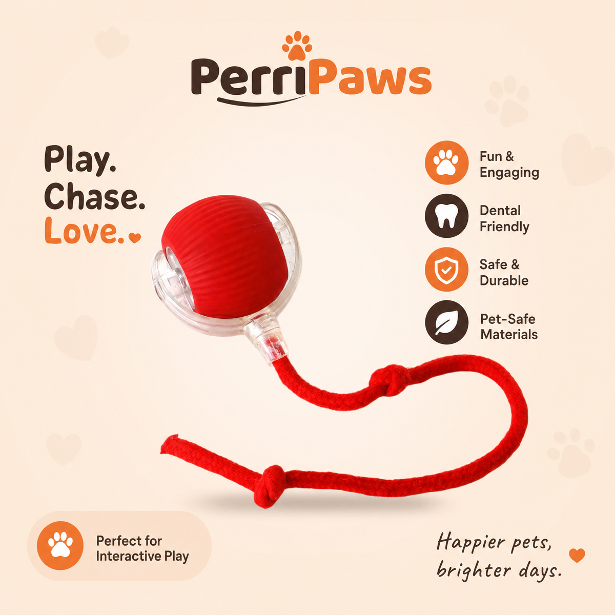 Red self-moving cat ball with a rope tail