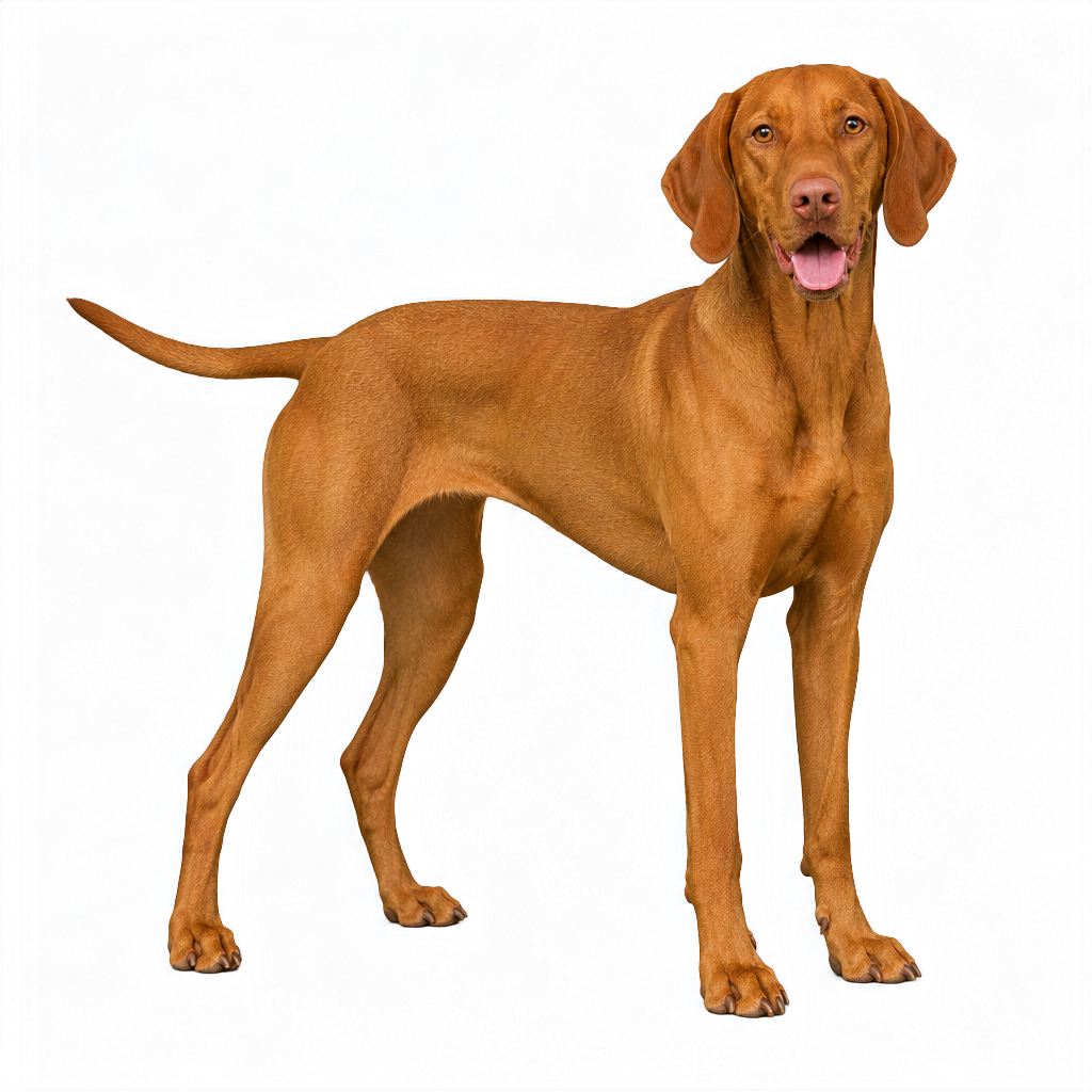 A Hungarian Vizsla standing, cut out on a transparent background