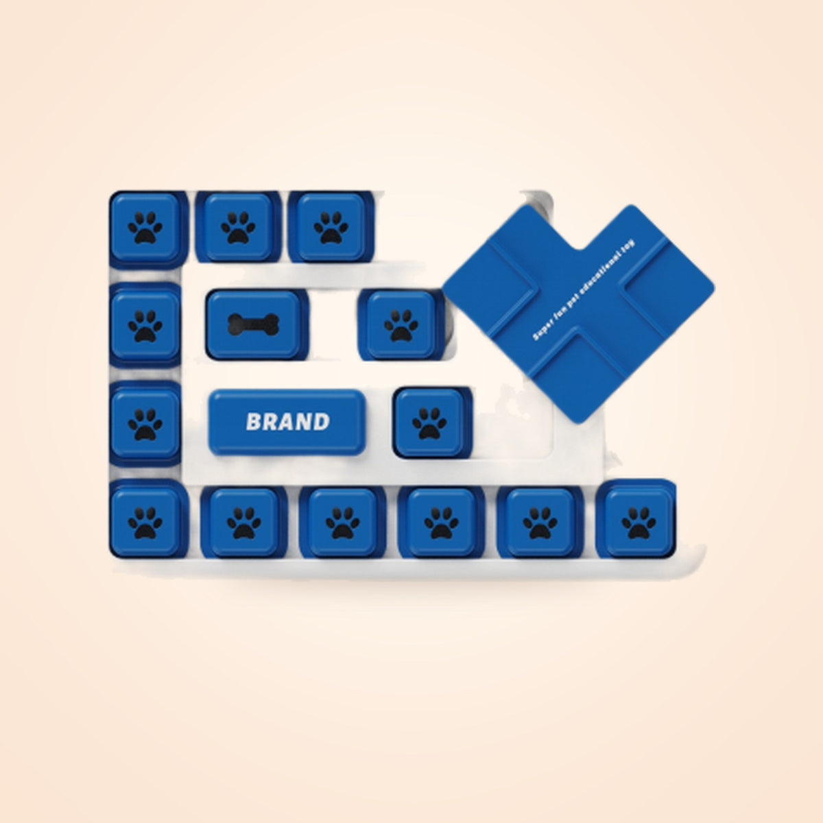 Blue interactive dog puzzle toy with sliding blocks