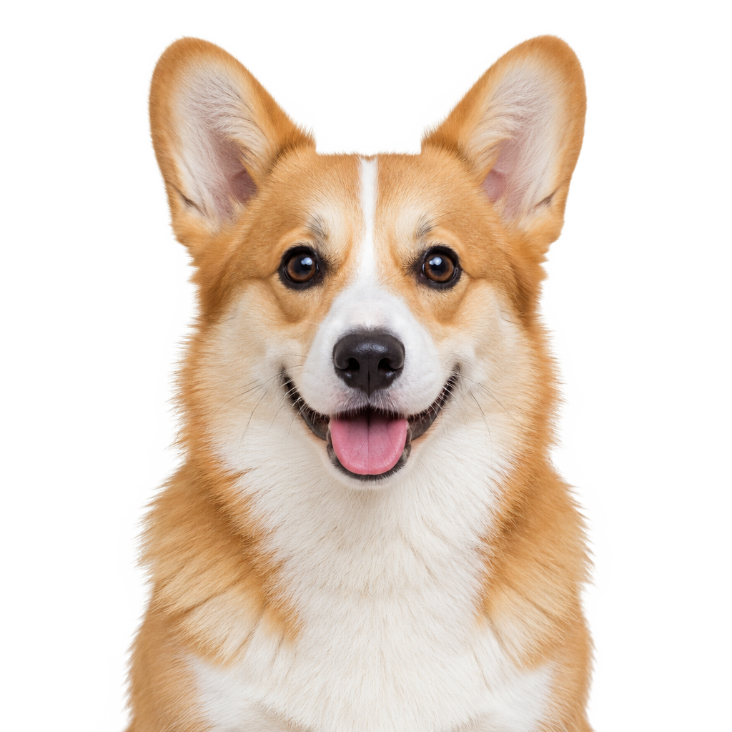 A Corgi looking at the camera, cut out on a transparent background.