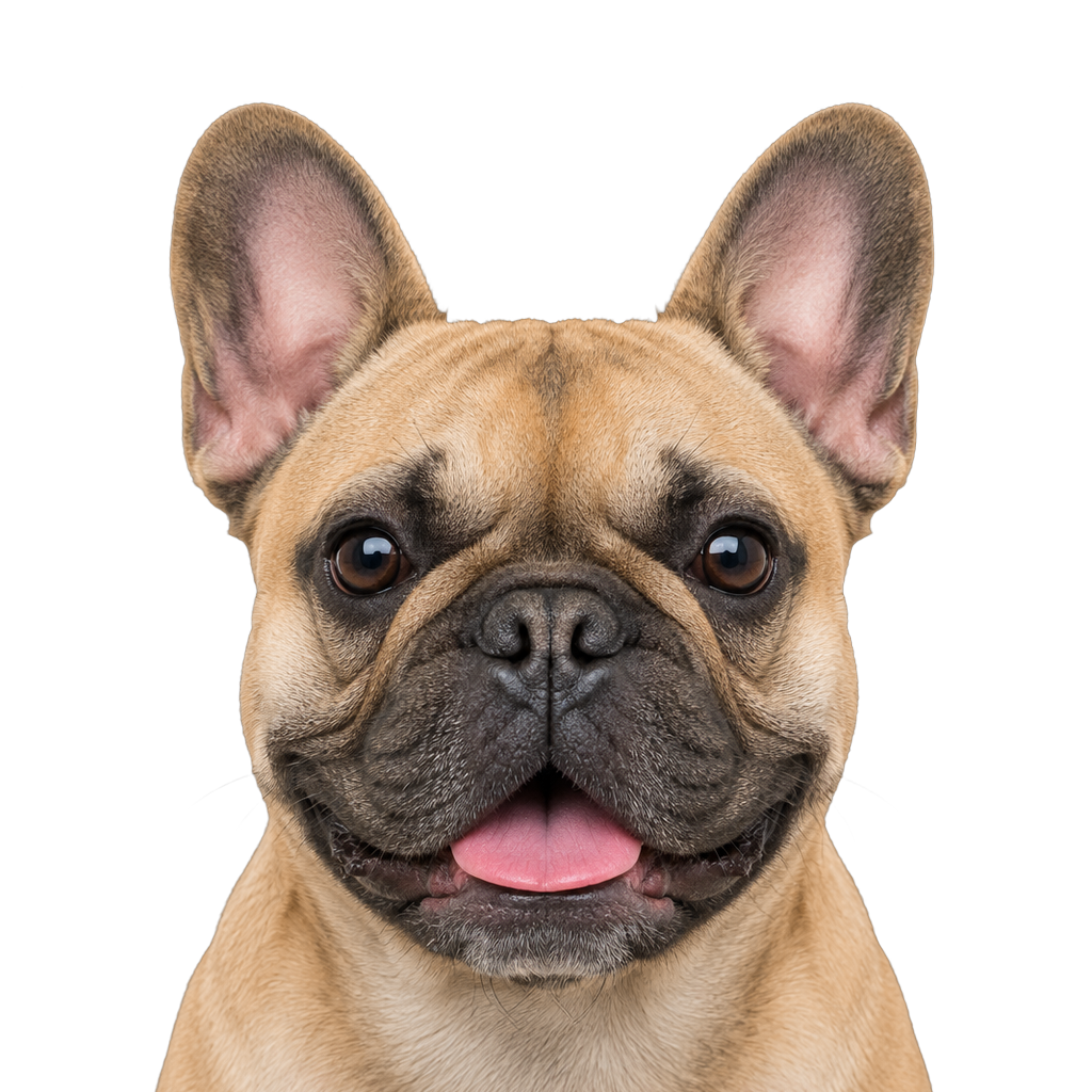 A fawn French Bulldog looking at the camera, cut out on a transparent background.