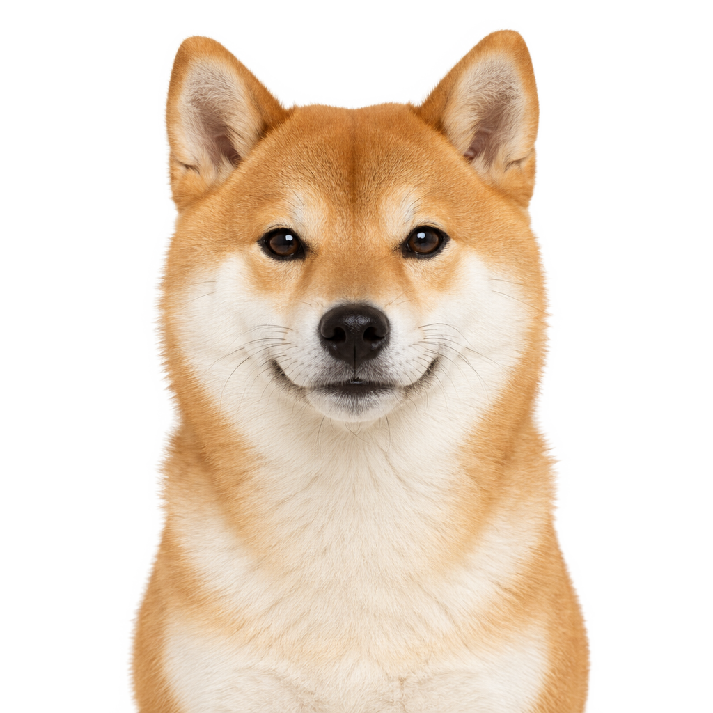 A Shiba Inu looking at the camera, cut out on a transparent background.