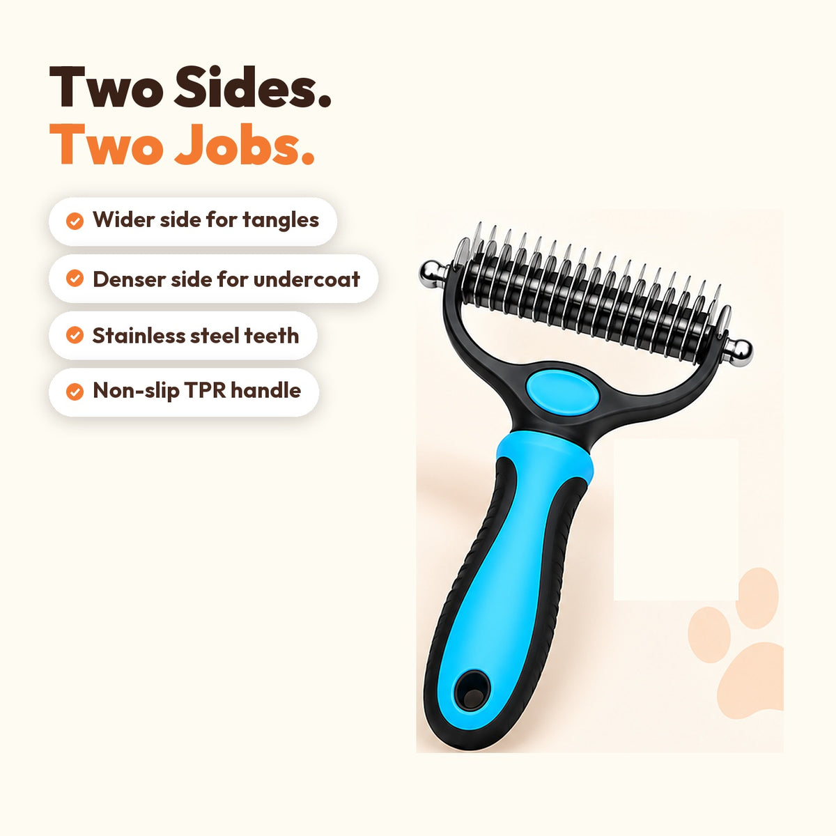 Blue PerriPaws dual-sided dematting and deshedding comb