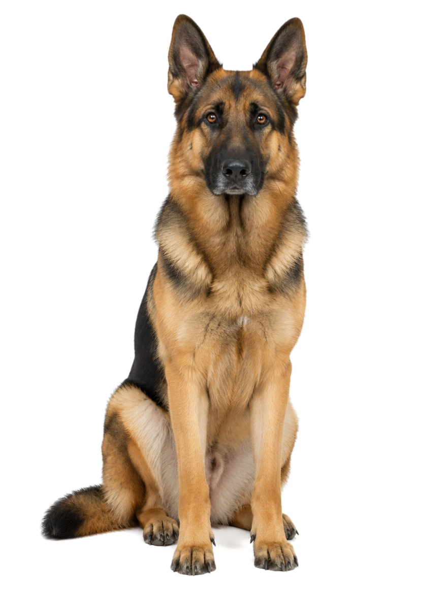 German Shepherd sitting, cut out on a transparent background