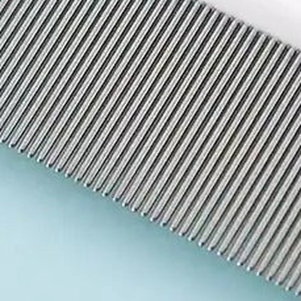 Close-up of the closely spaced stainless steel teeth