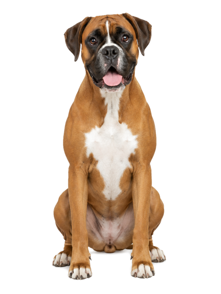 Boxer sitting, cut out on a transparent background