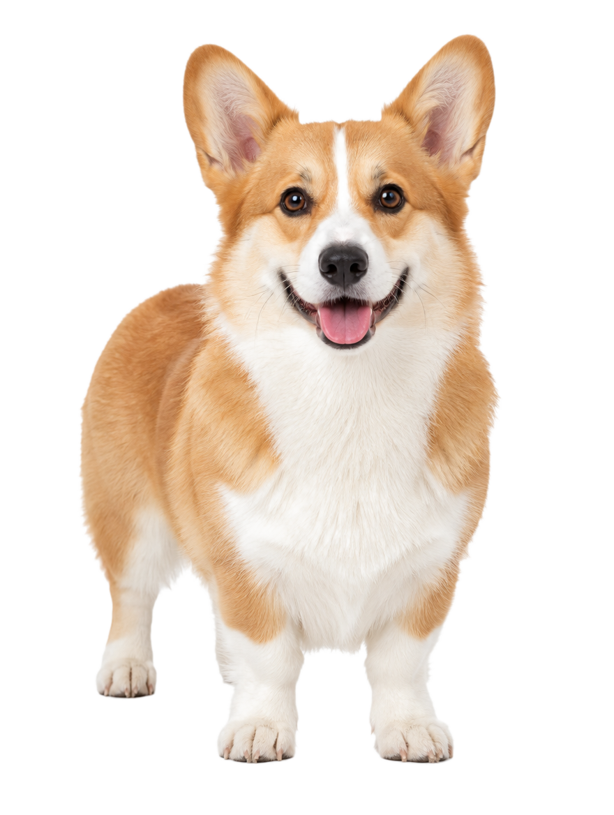 Corgi standing, cut out on a transparent background