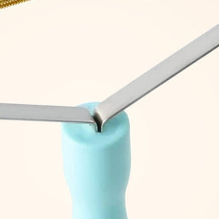 Close-up of the stainless wire frame meeting the moulded handle