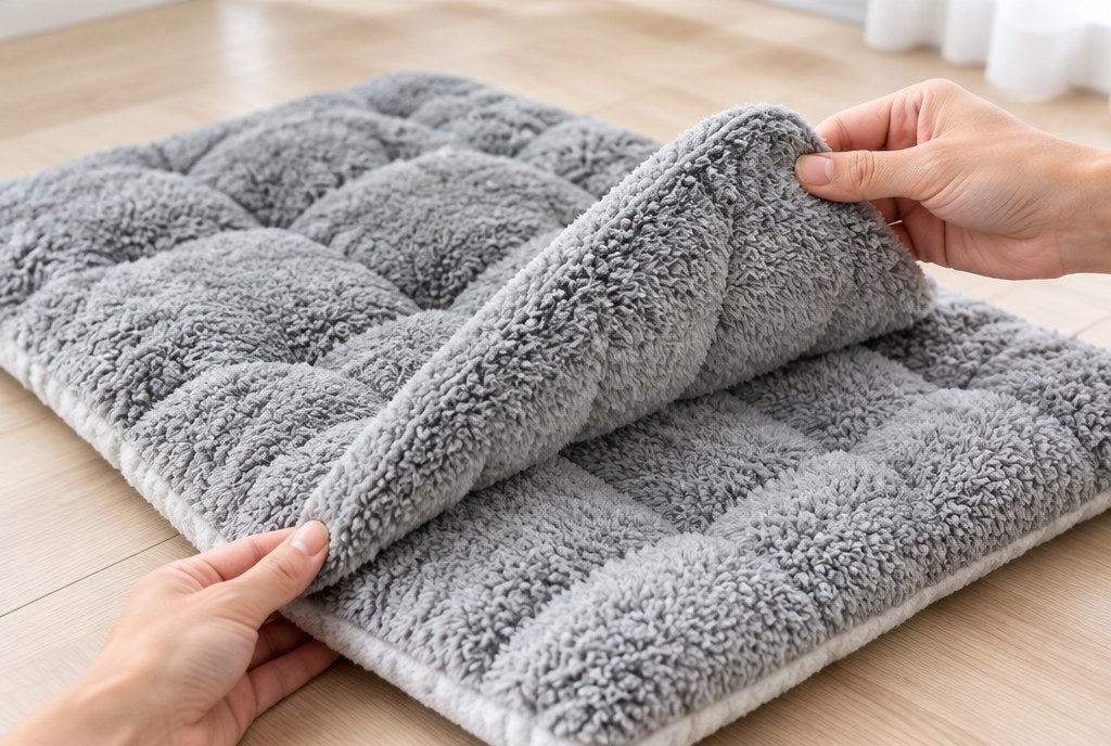 The mat folded back to show that both faces are plush