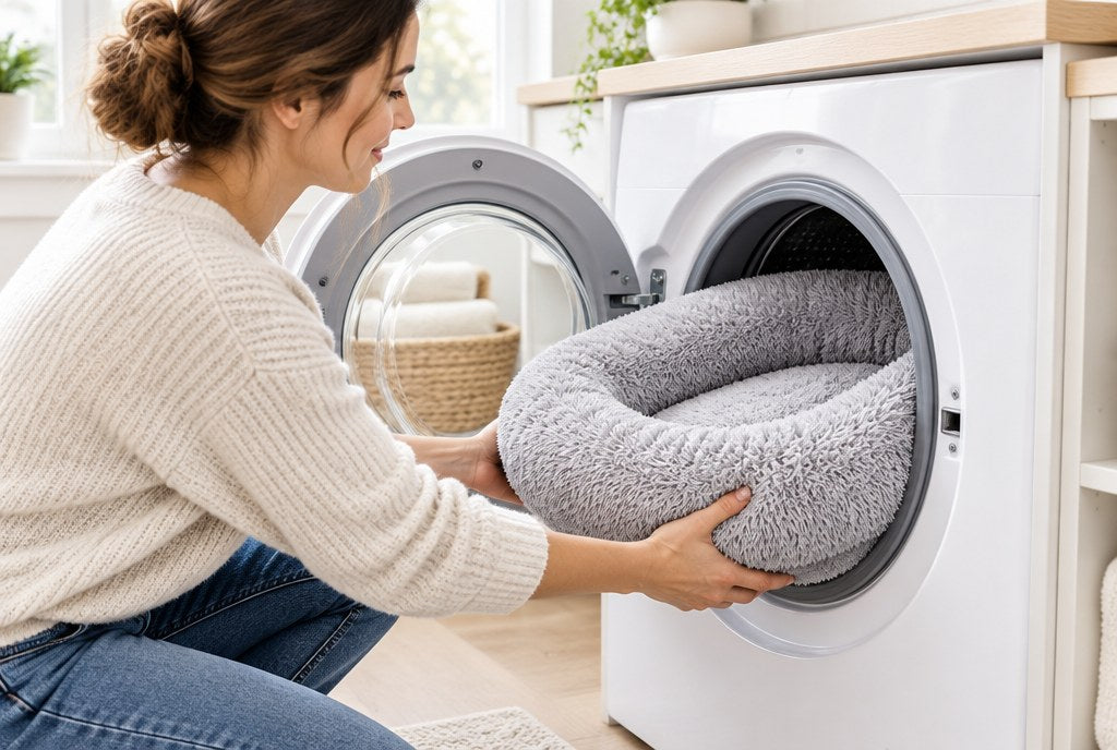 The oval bed being pushed into the drum of a washing machine