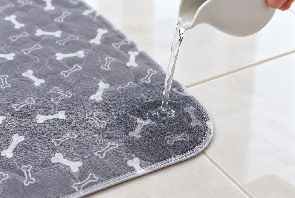 Water poured onto the pad soaking straight in, the tile beside it dry