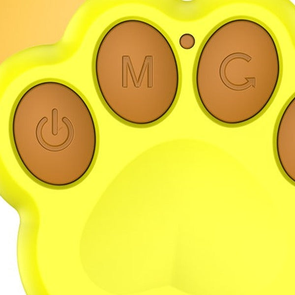 Close-up of the paw-shaped remote and its buttons