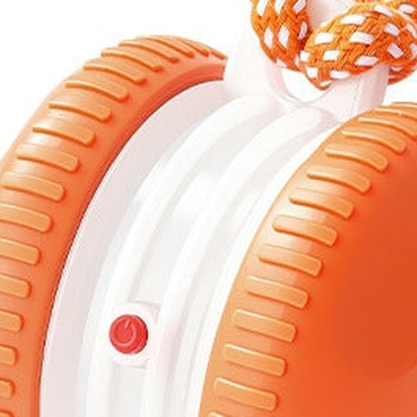 Close-up of the roller version's ribbed wheels and power button