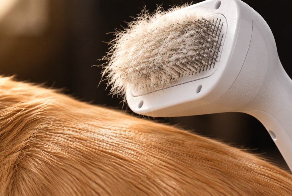 Loose undercoat packed into the bristles with the coat beneath left smooth
